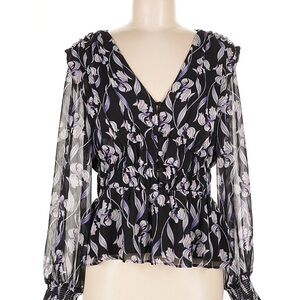 White House Black Market Black and Purple Floral Blouse